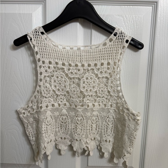 Boho Crochet Lace Crop Tank Top White Festival Cottagecore Coquette Women - Picture 5 of 5